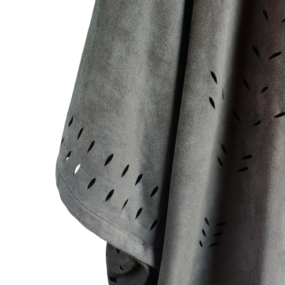 Soft Surroundings Faux Suede Laser Cut Poncho Kimono Shawl - One Size Boho Style - Picture 7 of 13